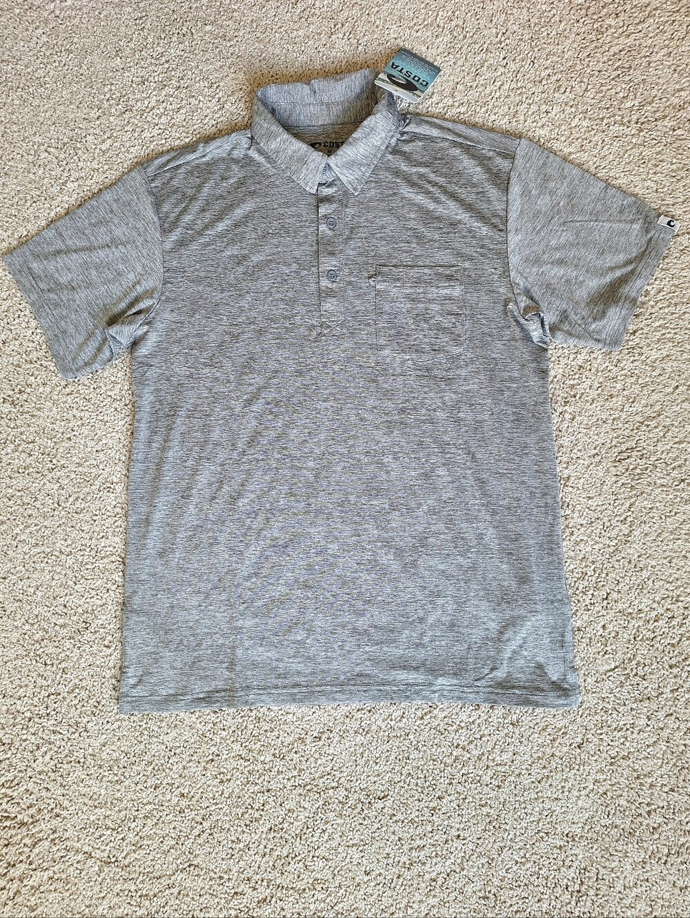 Costa Men's SS Voyager Heathered Gray Short Sleeve Performance Polo Shirt Medium